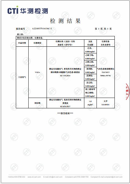 必赢亚洲D区废气VOCs、颗粒物检测汇报-2022-5