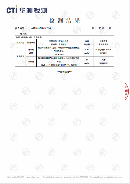 必赢亚洲废气VOCs、非甲烷总烃、颗粒物检测汇报-2022-22