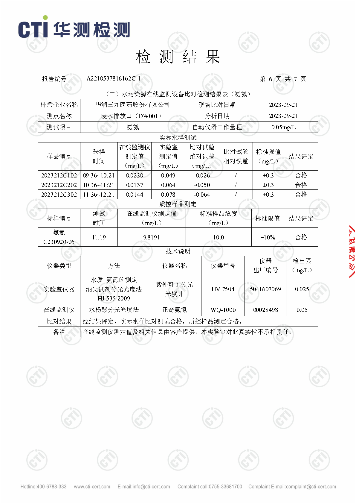 必赢亚洲总部2023年3季度废水在线监测设备比对检测汇报_Page20