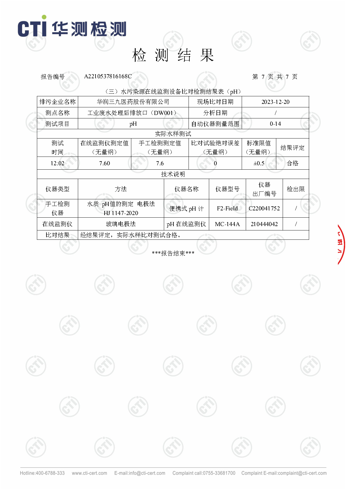 必赢亚洲总部2023年4季度废水在线监测设备比对检测汇报_Page21