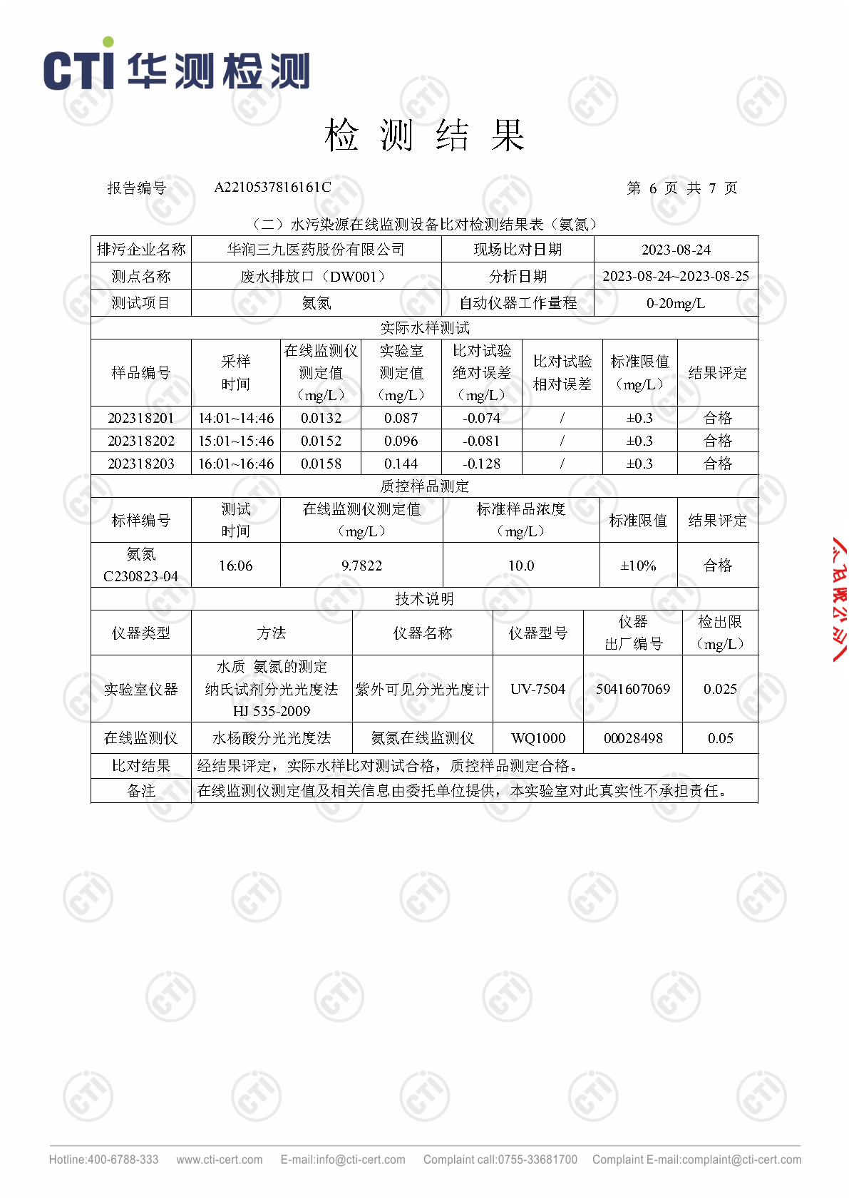 必赢亚洲总部2023年3季度废水在线监测设备比对检测汇报_Page13